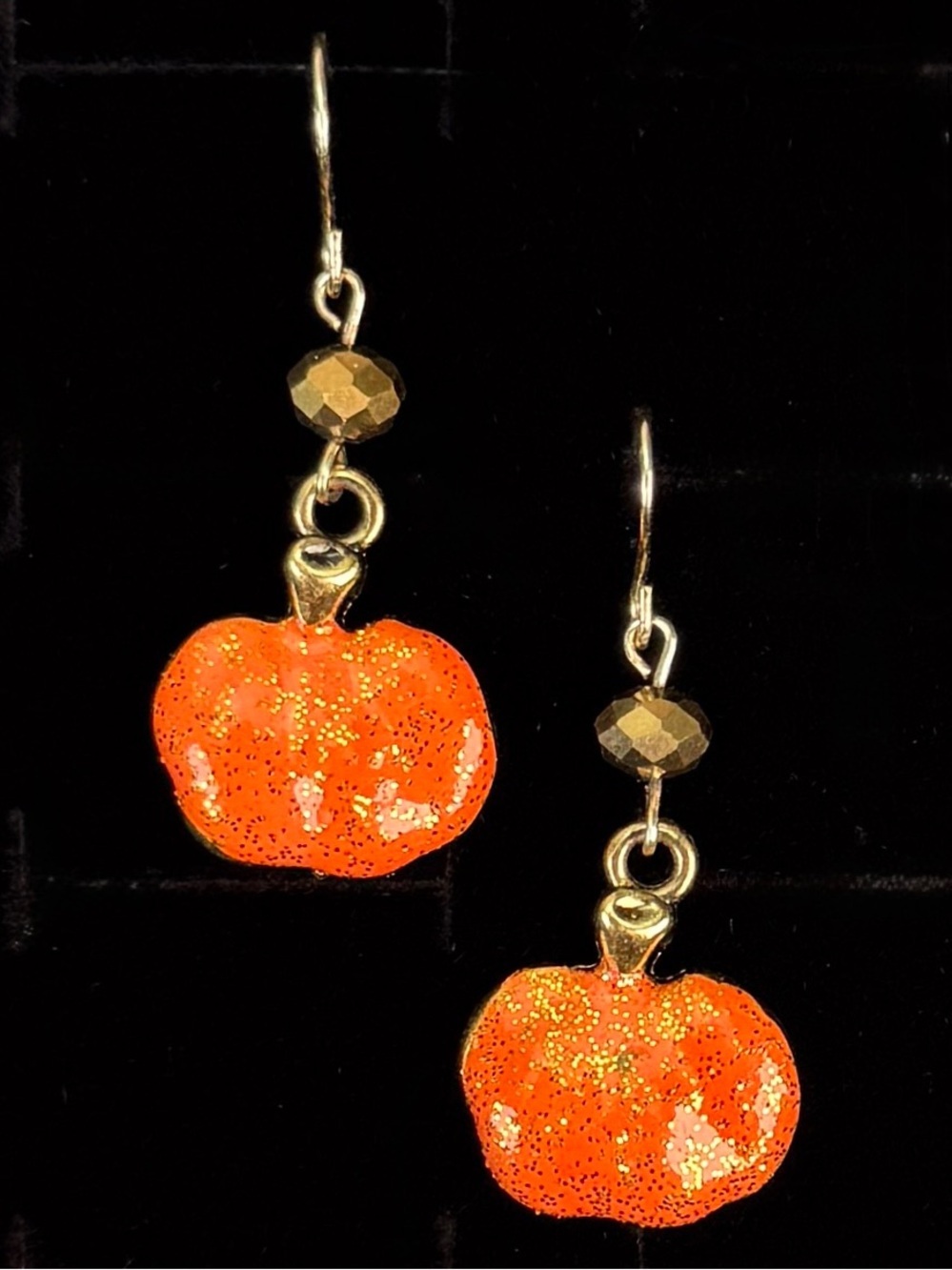Orange Pumpkin Goldtone Dangle Pierced Earrings